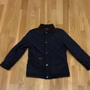 Polo Ralph Lauren Navy Quilted Barn Jacket Kids Medium Black w/Brown Corduroy